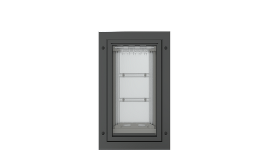 Front view of the black Endura Flap small pet door.