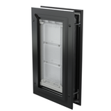Closed black Endura Flap small pet door, angled.