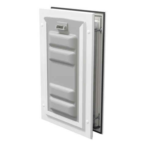 Locked white Endura Flap small pet door, angled secure.