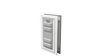 Locked white Endura Flap small pet door, angled secure.