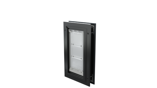 Closed black Endura Flap small single flap, angled.