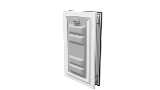 Locked white Endura Flap small single flap, angled.