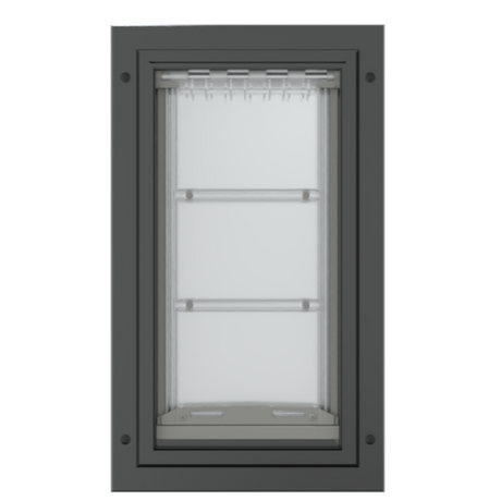 Front view of the black Endura Flap medium pet door.