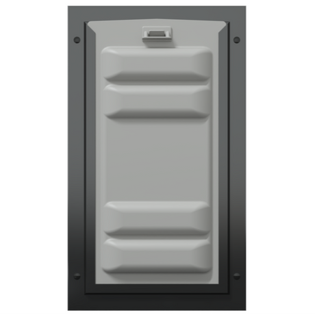 Locked front of the black Endura Flap medium dog door.