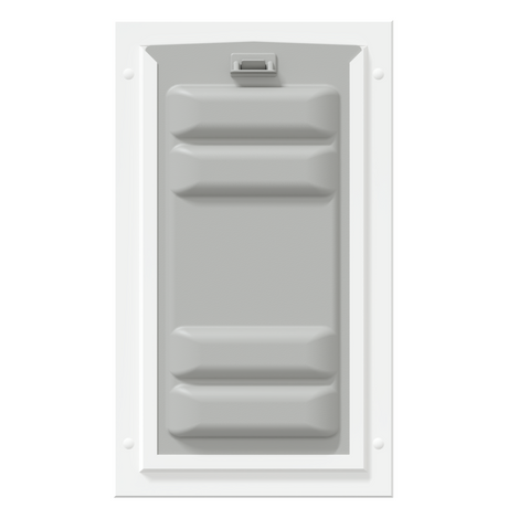 Locked front of the white Endura Flap medium dog door.