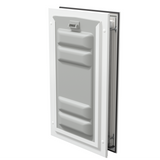 Locked white Endura Flap medium pet door, angled.
