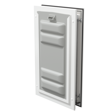 Locked white Endura Flap medium pet door, angled.