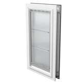 Closed white Endura Flap large pet door, angled.