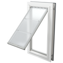 White Endura Flap dog doors insert panels for thin doors with aluminum frame, door-mount style