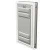 Locked white Endura Flap large pet door, angled secure.