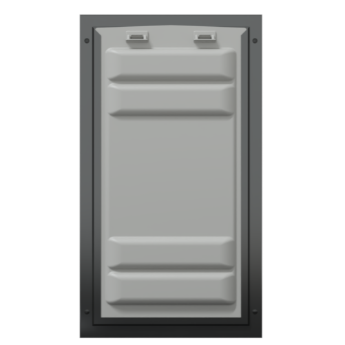 Locked front of the black Endura Flap extra large door.