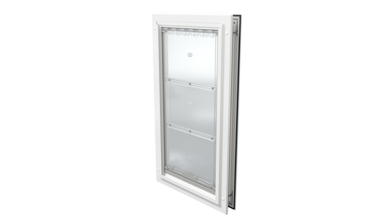Closed white Endura Flap XL single flap, angled.
