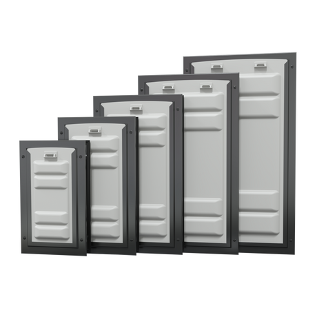 Endura Flap Pet Doors for doors and walls with varying sizes, black frames with the security cover in place