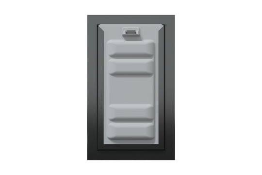 Front view of a black Endura Flap single flap wall mount dog door with the locking cover attached. This shows the security of this doggy door for wall.