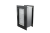 Angled view of a closed, black Endura Flap single flap in wall dog door. This energy-efficient endura flap dog door is a top choice for secure dog doors for walls.
