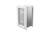 Angled view of a closed, white Endura Flap single flap in wall pet door. This energy-efficient endura flap is great for dog doors.