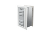 Angled view of a white endura flap pet door for wall with the locking cover. This secure wall dog door is a best dog door choice.