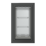 Front view of a black, double flap Endura Flap dog door for wall. Consider this insulated dog door for excellent energy savings.