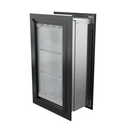 Angled view of a closed, black endura flap pet door for wall. This energy-efficient endura flap dog door is a top choice among dog doors for walls.