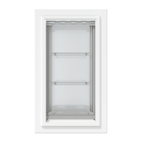 Front view of a white, double flap Endura Flap dog door for wall. Consider this large dog door for wall for excellent insulation.