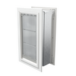 Angled view of a closed, white Endura Flap double flap wall mount pet door. This insulated dog door for wall is among the best dog doors for walls for energy efficiency.