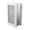 Angled view of a closed, white Endura Flap double flap wall mount pet door. This insulated dog door for wall is among the best dog doors for walls for energy efficiency.