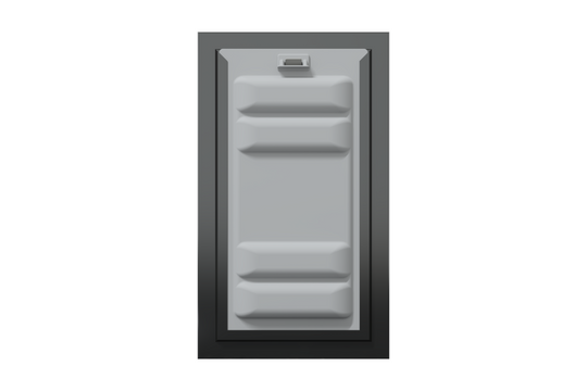Front view of a black Endura Flap single flap wall mount dog door with the locking cover. This shows the security of this doggy door for wall.