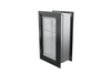 Angled view of a closed, black Endura Flap single flap in wall pet door. This energy-efficient endura flap is great for dog doors.