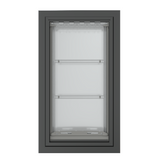 Front view of a black, double flap Endura Flap dog door for wall. Consider this large dog door for wall for energy efficiency.