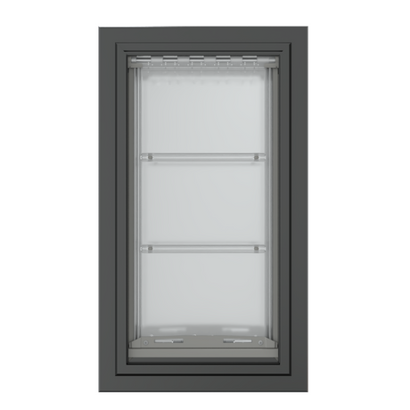 Front view of a black, double flap Endura Flap dog door for wall. Consider this large dog door for wall for energy efficiency.