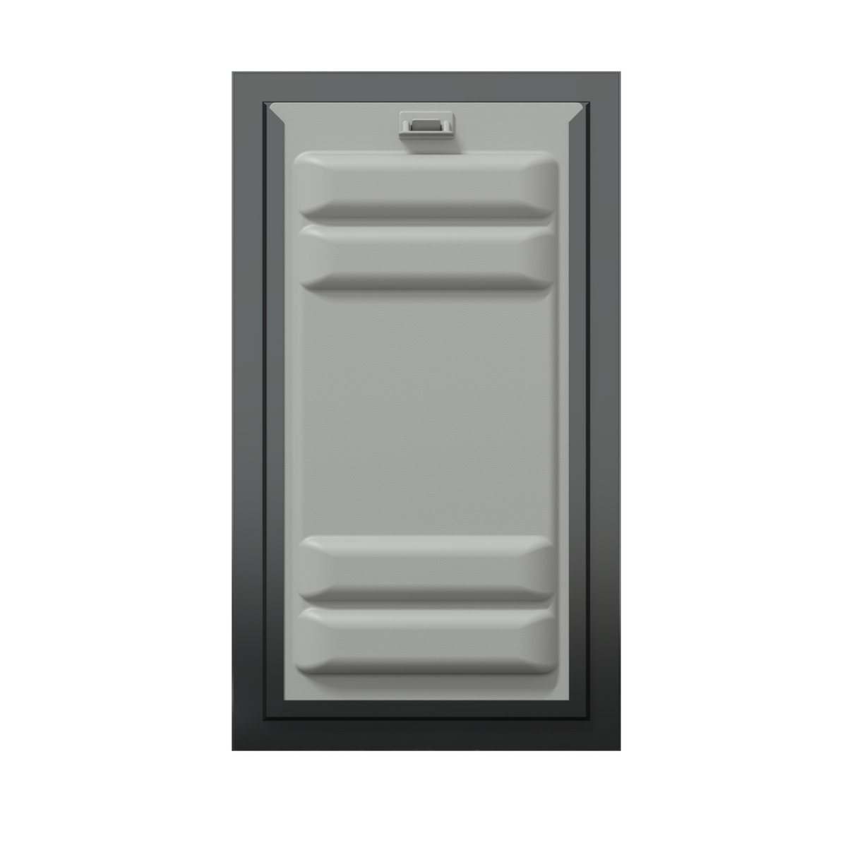 Front view of a black Endura Flap double flap wall mount pet door with the locking cover. This secure doggy door for wall is a best doggy door option for insulation.