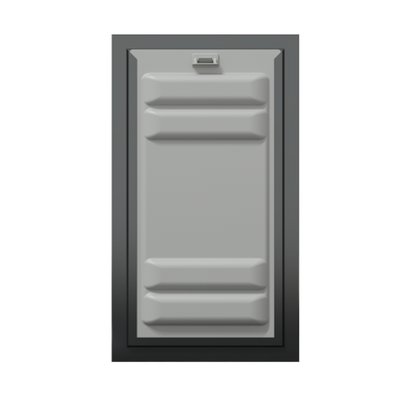 Front view of a black Endura Flap double flap wall mount pet door with the locking cover. This secure doggy door for wall is a best doggy door option for insulation.