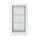 Front view of a white, double flap Endura Flap dog door for wall. Consider this large dog door for wall for energy efficiency.