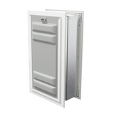 Angled view of a white endura flap pet door for wall with a locking cover. This secure wall dog door is a best pet door option.