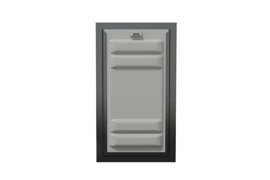 Front view of a black Endura Flap single flap wall mount pet door with the locking cover. This secure pet door for wall is a best dog door choice.