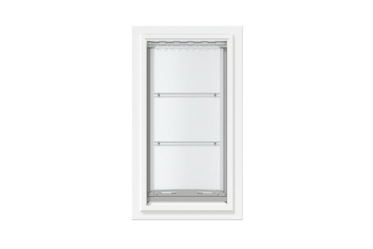 Front view of a white, single flap Endura Flap dog door for wall. Looking for the best dog doors for your home? Consider this wall dog door.