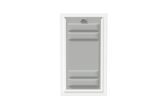 Front view of a white Endura Flap single flap wall mount dog door with the locking cover attached. This shows the security of this doggy door for wall.