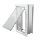White Endura Flap dog doors insert panels for walls with aluminum frame, through-wall pet entry design
