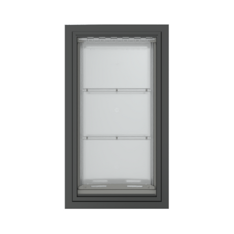Front view of a black, double flap Endura Flap dog door for wall. Consider this insulated dog door for excellent energy savings for larger breeds.