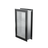 Angled view of a closed, black endura flap pet door for wall. This extreme weather dog door for wall provides superior insulation for large dog doors for walls.