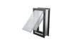 Angled view of an open, black Endura Flap double flap wall mount pet door. This extra large dog door for wall offers excellent insulation.