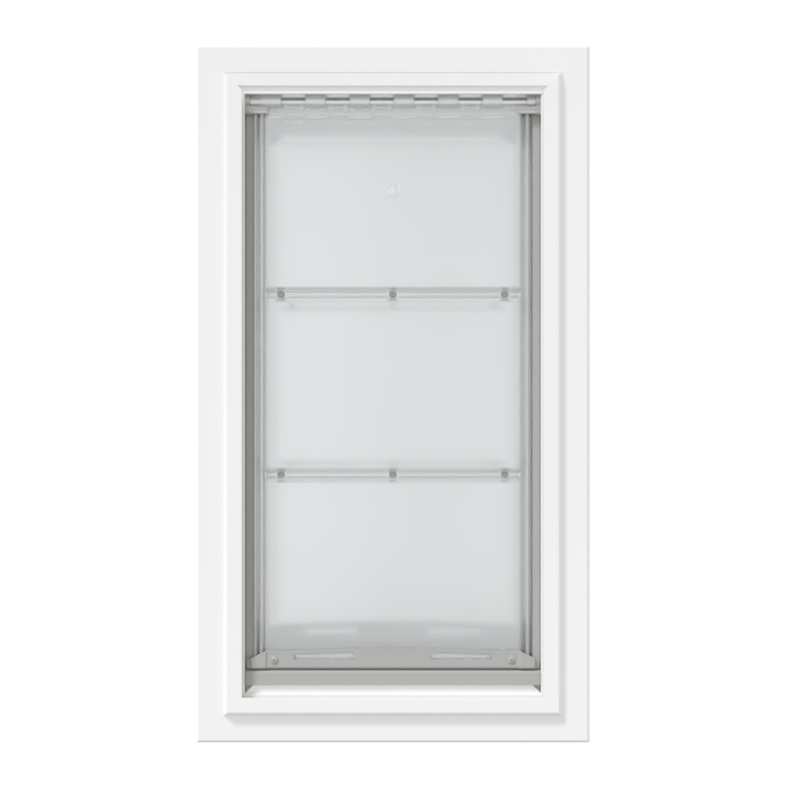 Front view of a white, double flap Endura Flap dog door for wall. Consider this extra large dog door for wall for optimal insulation.