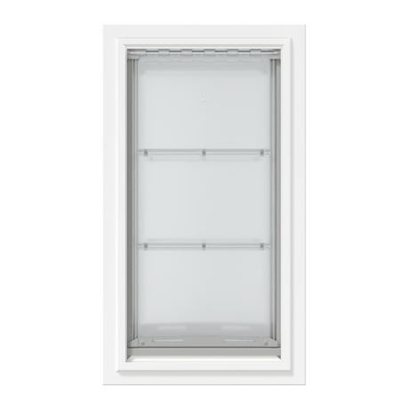 Front view of a white, double flap Endura Flap dog door for wall. Consider this extra large dog door for wall for optimal insulation.