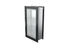 Angled view of a closed, black Endura Flap single flap in wall pet door. This energy-efficient endura flap is great for dog doors.