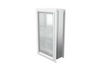 Angled view of a closed, white Endura Flap single flap in wall pet door. This energy-efficient endura flap is great for dog doors.