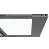 Top close-up view of the black Thermo Sash 3e, a window pet door, highlighting the secure and snug fit within a sash window. This cat door for a window ensures a weather-tight seal.