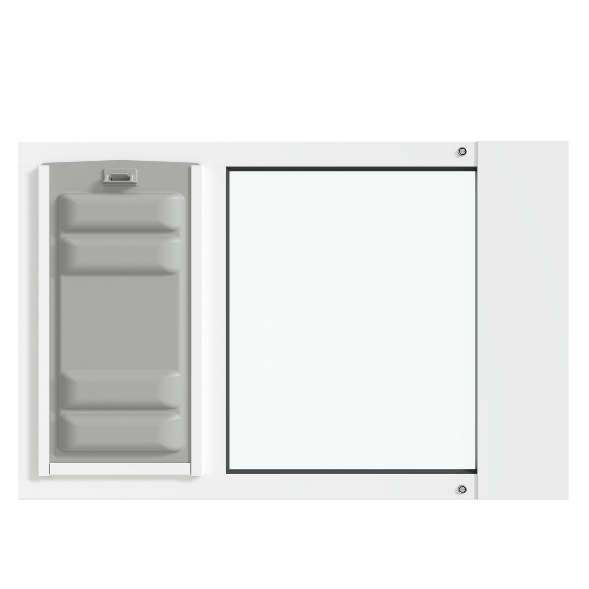 White Thermo Sash 3e cat door window insert, showcasing the locking cover feature for enhanced security. This window cat door offers both convenience and peace of mind.