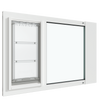 Thermo Sash 3e window pet door in white, highlighting the sleek design of this cat window door and its seamless integration with sash windows. Features a secure and adjustable cat door for window.