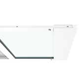 Top close-up view of the white Thermo Sash 3e, a window pet door, highlighting the secure and snug fit within a sash window. This cat door for a window ensures a weather-tight seal.
