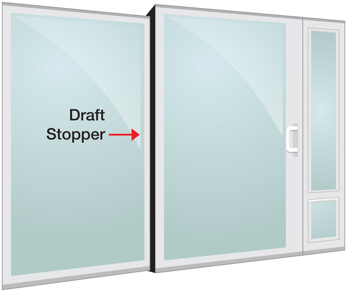 Draft Stopper weather stripping Mounts on the Trailing Edge of your Sliding Glass Door or Patio Door Frame